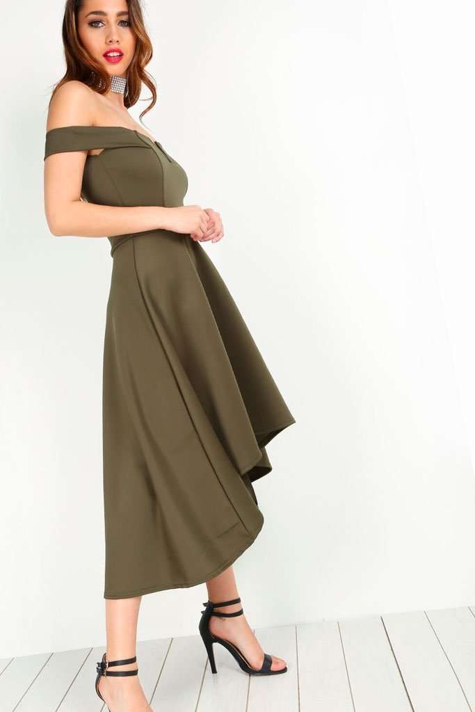 Natalia V Bar Off Shoulder Midi Swing Dress - bejealous-com