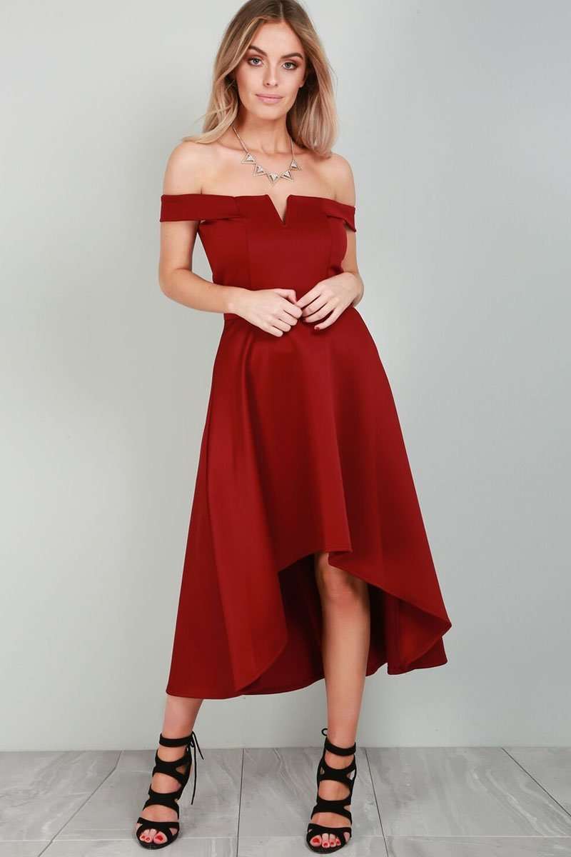 Natalia V Bar Off Shoulder Midi Swing Dress - bejealous-com