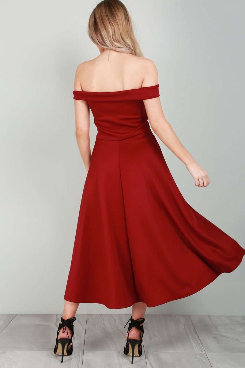 Natalia V Bar Off Shoulder Midi Swing Dress - bejealous-com