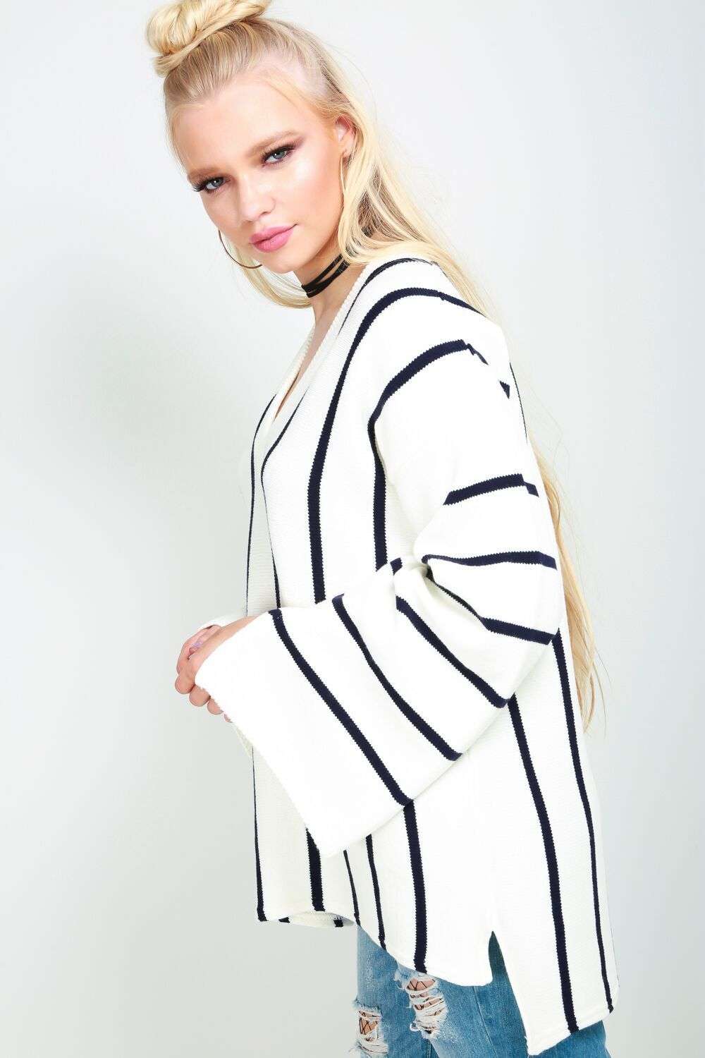 Natalia Vneck Wide Sleeve Knitted Jumper - bejealous-com