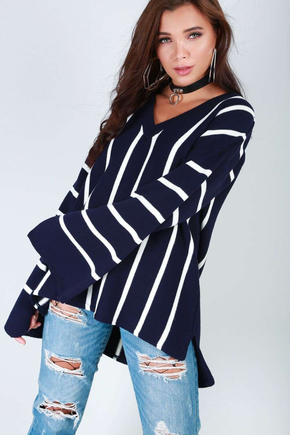 Natalia Vneck Wide Sleeve Knitted Jumper - bejealous-com