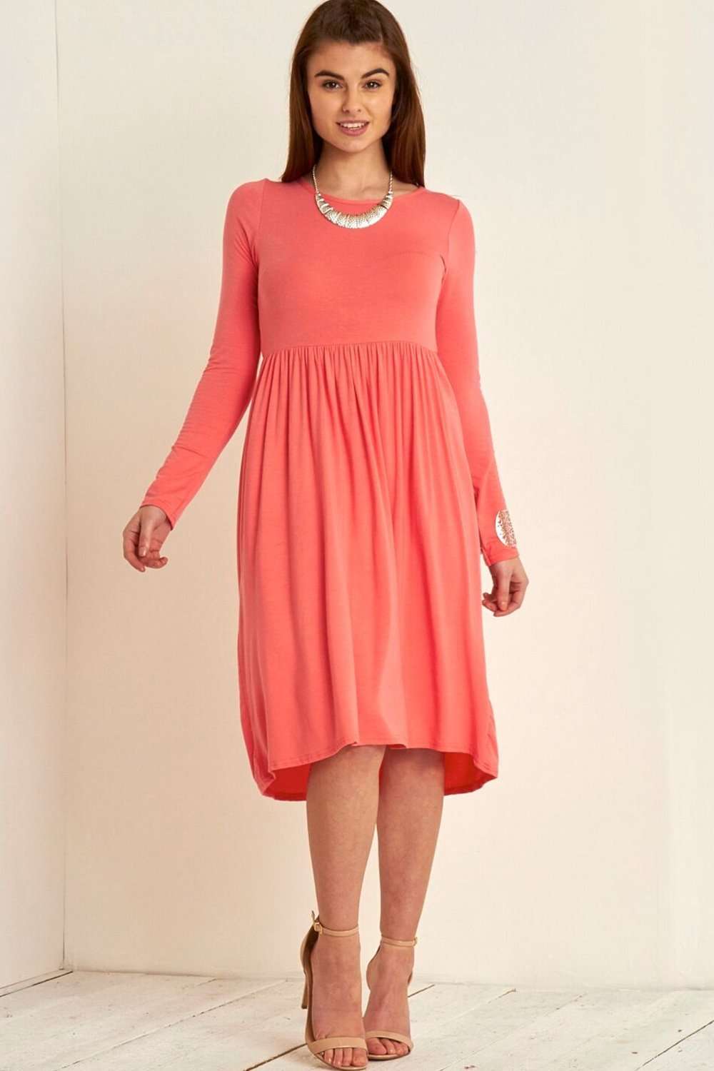 Natalie Long Sleeve Midi Swing Dress - bejealous-com