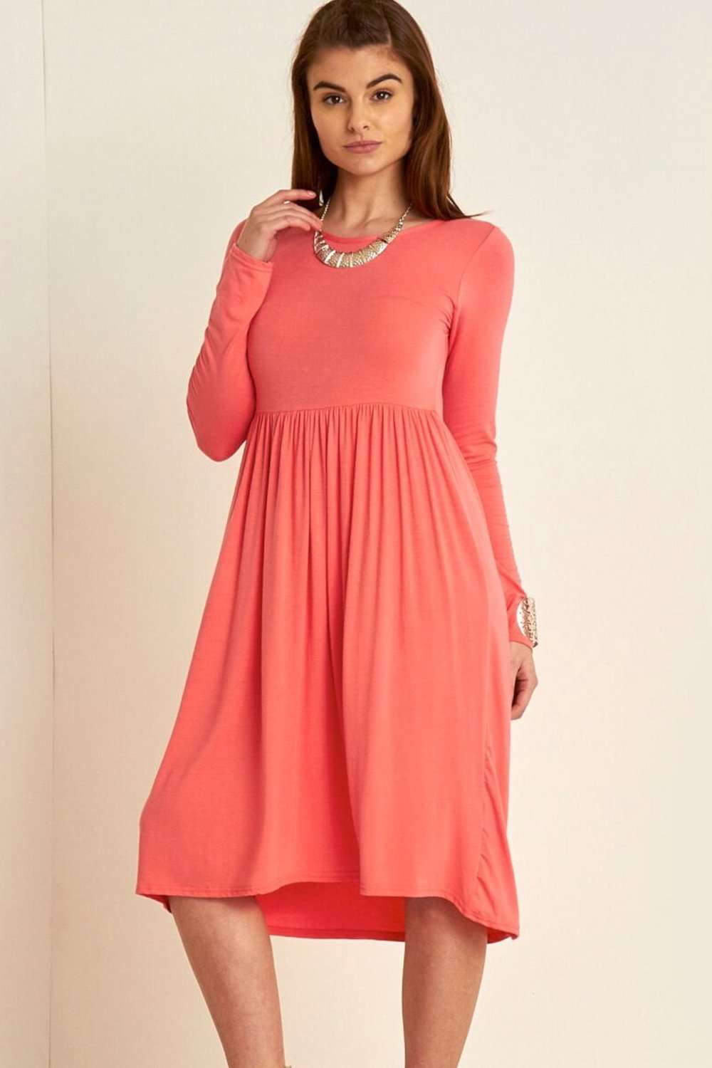 Natalie Long Sleeve Midi Swing Dress - bejealous-com