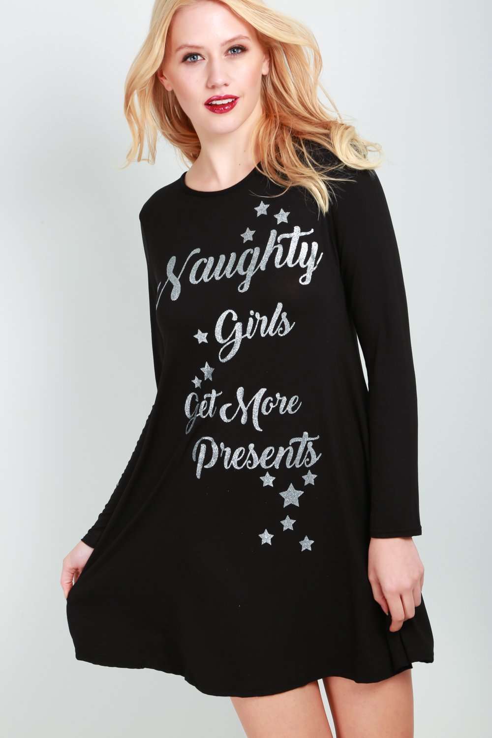 Naughty List Slogan Print Dress - bejealous-com