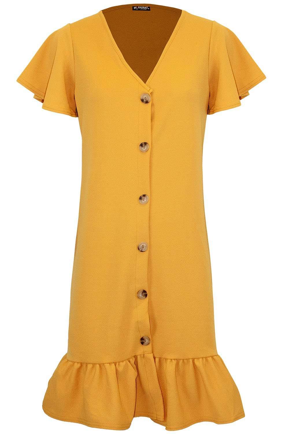 Navy Button Through Frill Sleeve Mini Dress - bejealous-com