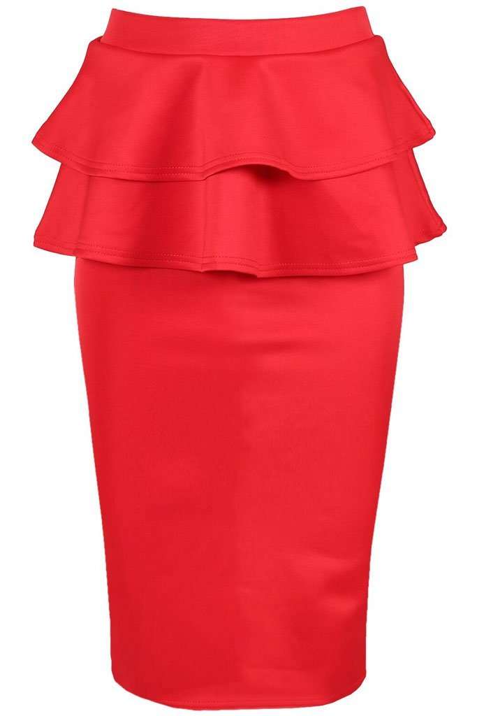 Navy High Waist Peplum Frill Midi Pencil Skirt - bejealous-com