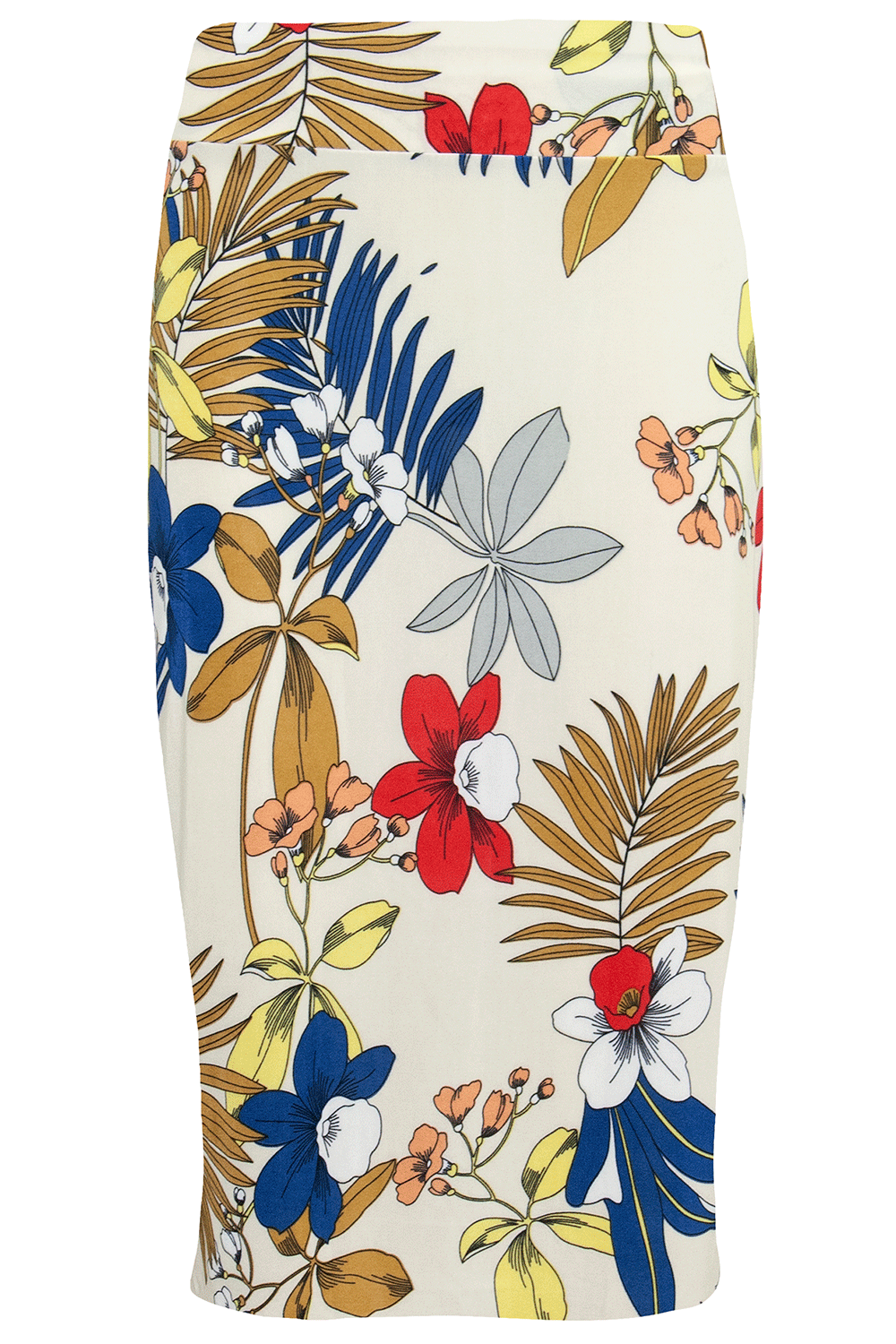 Navy High Waisted Tropical Print Midi Skirt - bejealous-com