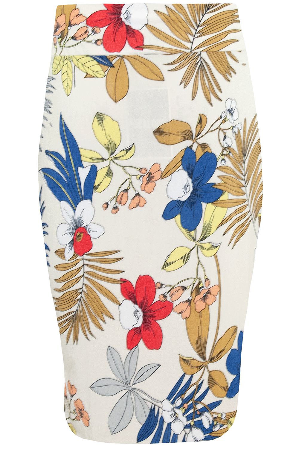 Navy High Waisted Tropical Print Midi Skirt - bejealous-com