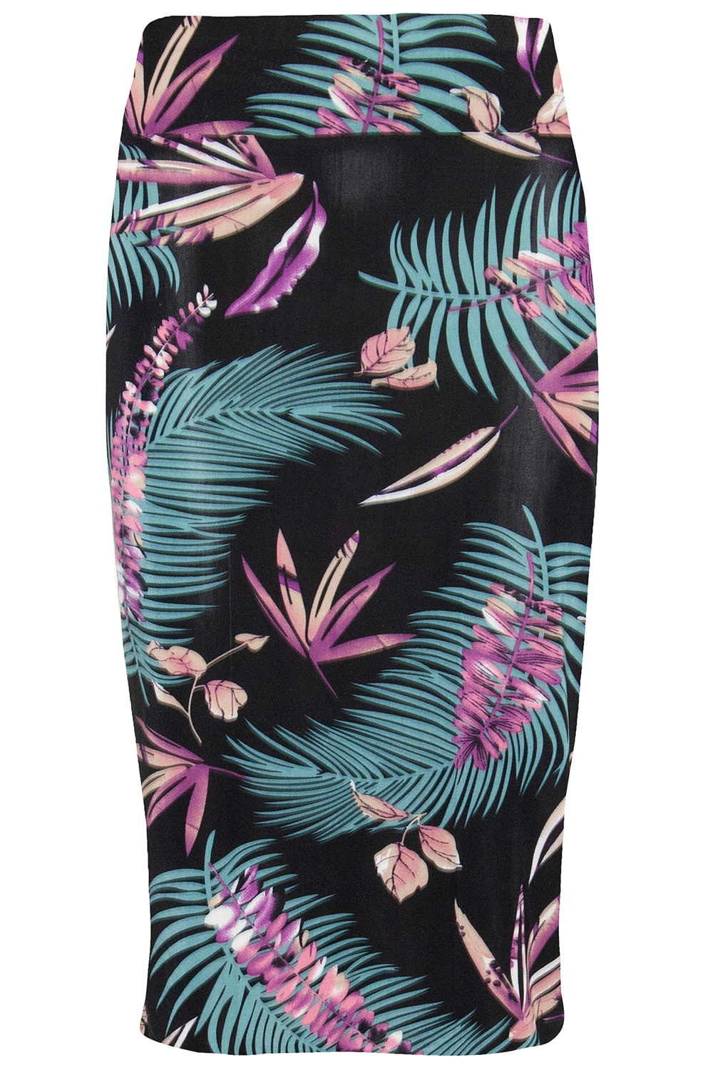 Navy High Waisted Tropical Print Midi Skirt - bejealous-com