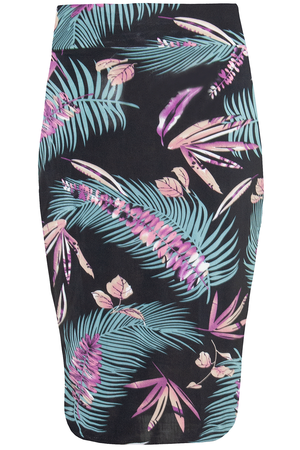 Navy High Waisted Tropical Print Midi Skirt - bejealous-com