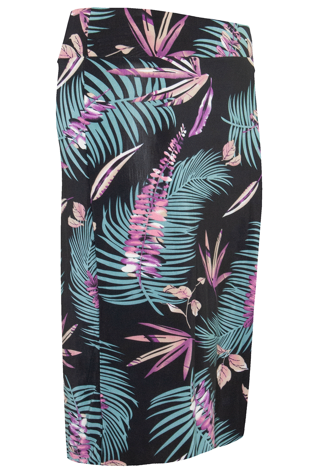 Navy High Waisted Tropical Print Midi Skirt - bejealous-com
