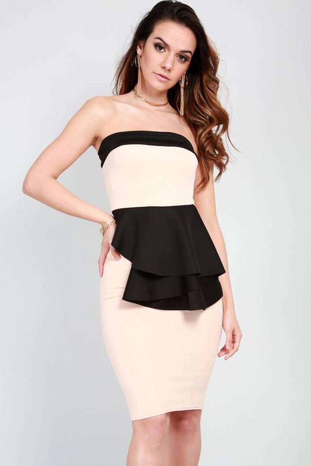 Navy Off Shoulder Peplum Frill Bodycon Midi Dress - bejealous-com