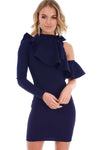 Navy One Sleeve Off Shoulder Frill Mini Bodycon Dress - bejealous-com