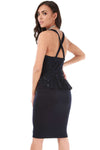 Navy Plunge Neck Peplum Frill Sequin Bodycon Dress - bejealous-com