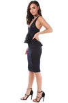 Navy Plunge Neck Peplum Frill Sequin Bodycon Dress - bejealous-com