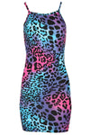 Neon Leopard Print Strappy Bodycon Mini Dress - bejealous-com
