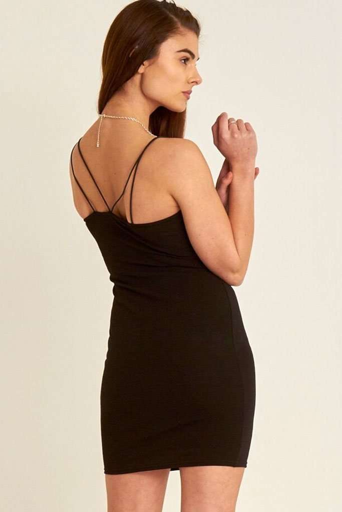 Neon Pink Plunge Neck Strappy Bodycon Dress - bejealous-com