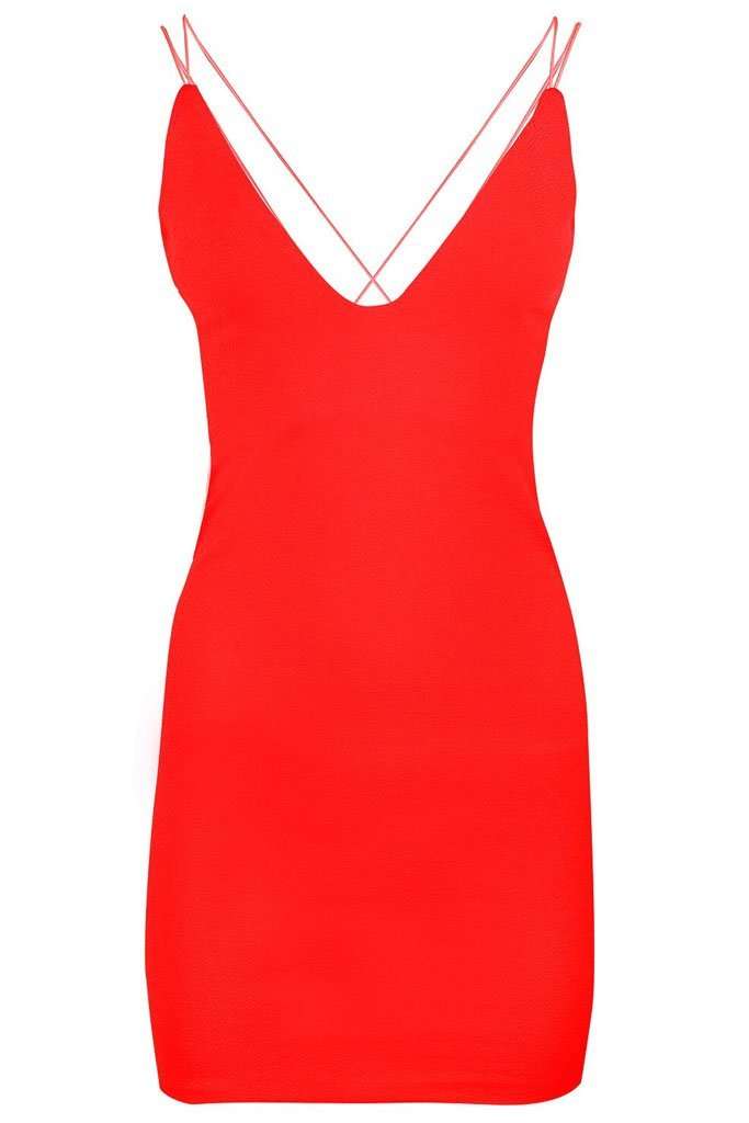 Neon Pink Plunge Neck Strappy Bodycon Dress - bejealous-com