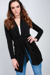 Niamh Black Long Sleeve Open Front Belted Jacket - bejealous-com