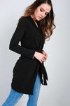 Niamh Black Long Sleeve Open Front Belted Jacket - bejealous-com