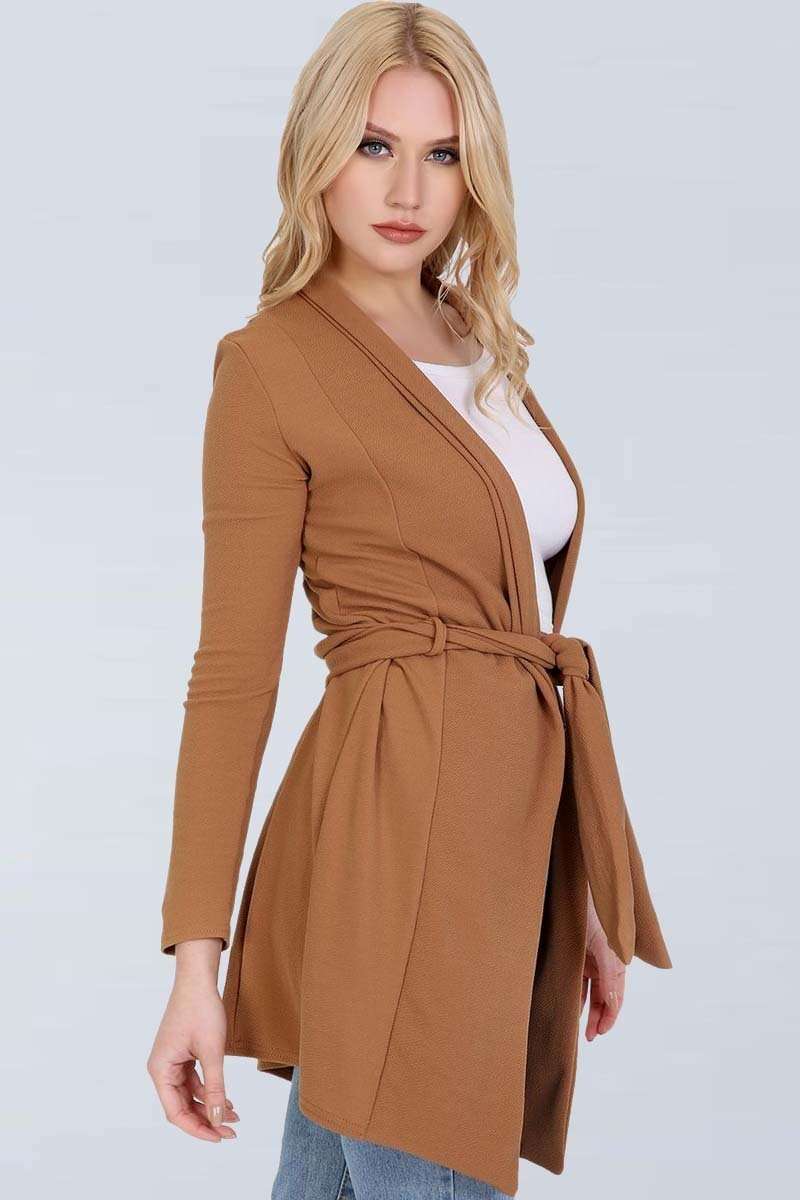 Niamh Long Sleeve Open Front Belted Jacket - bejealous-com