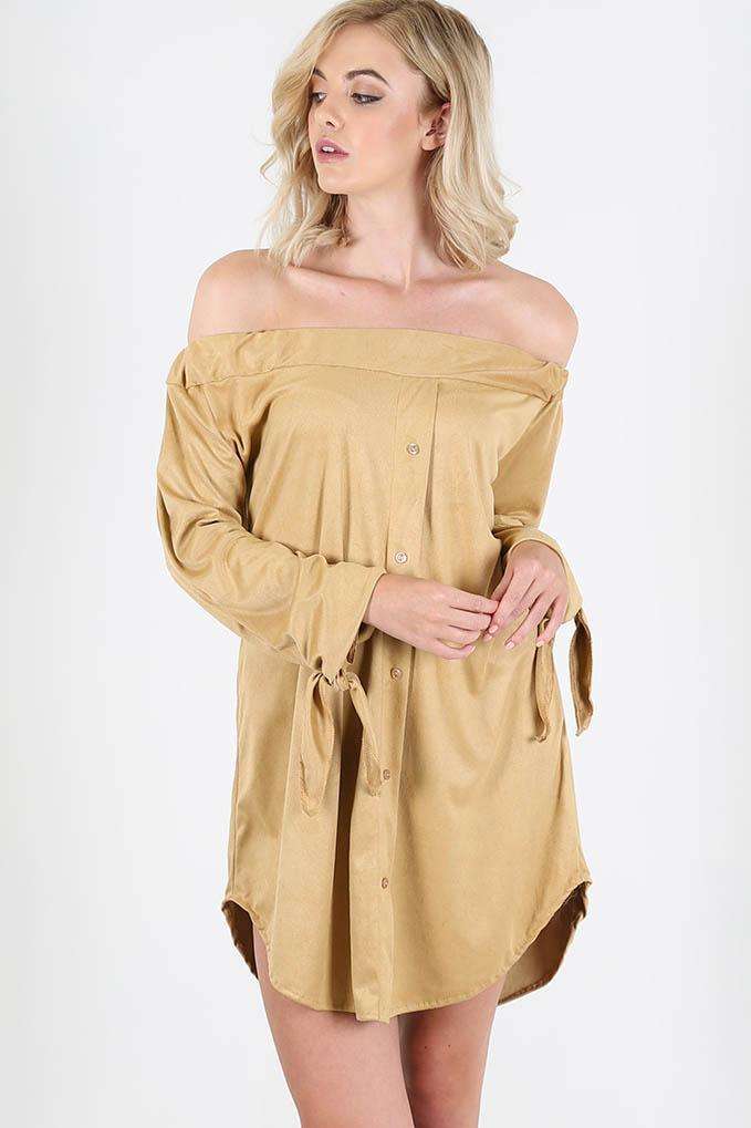 Nikita Off Shoulder Faux Suede Shirt Dress - bejealous-com