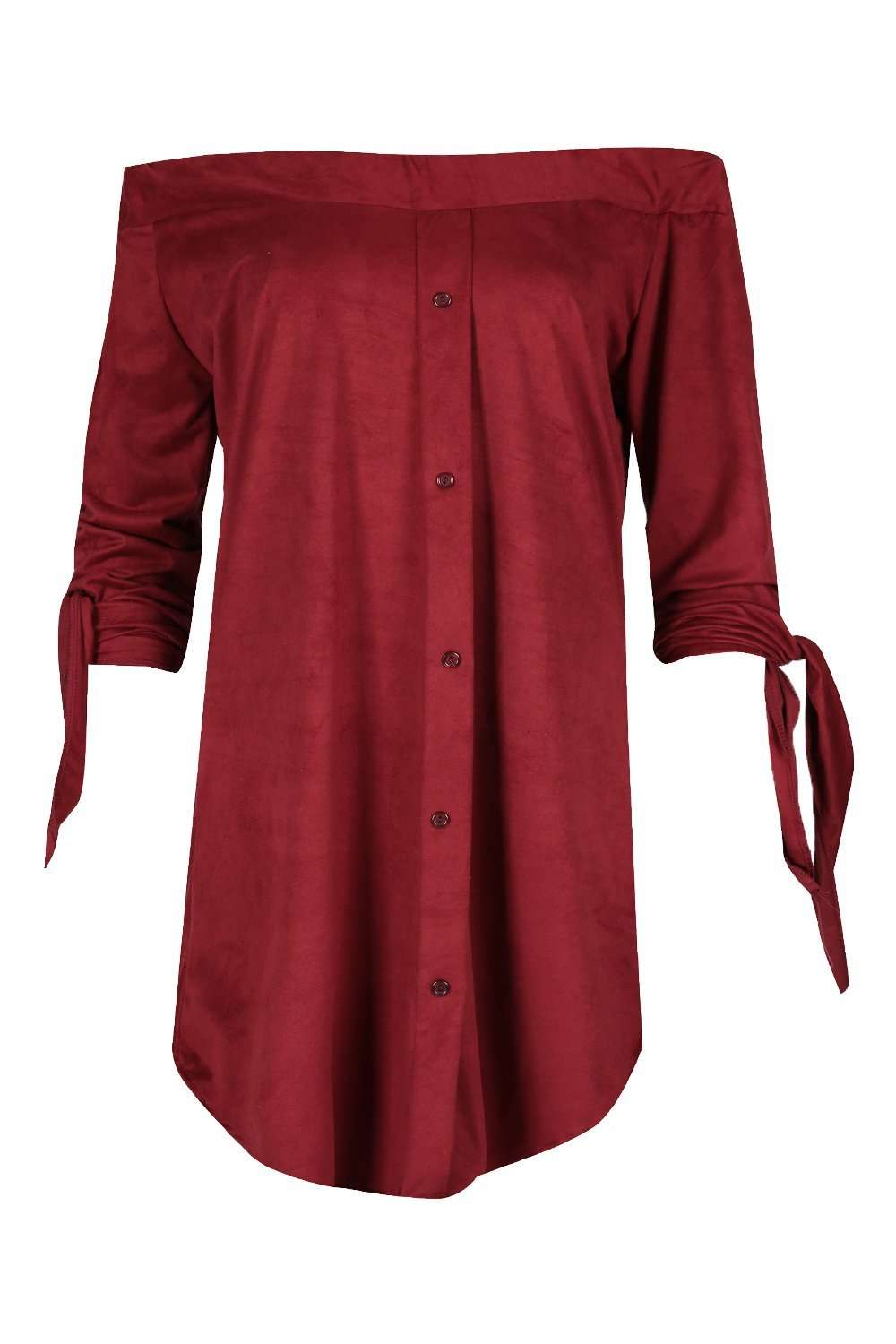 Nikita Off Shoulder Faux Suede Shirt Dress - bejealous-com