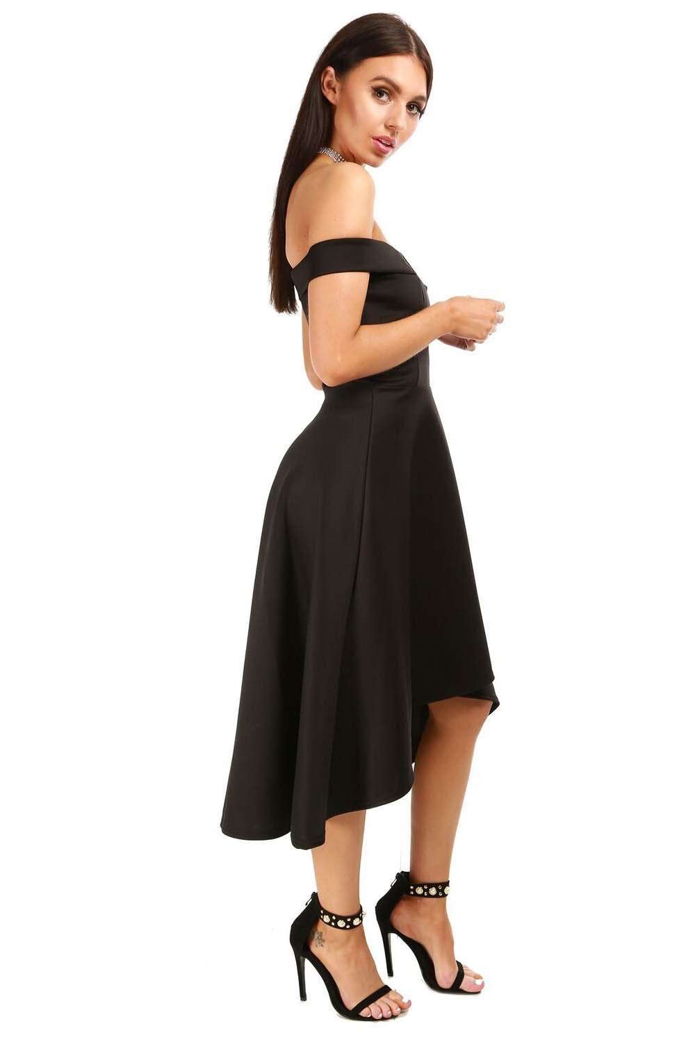 Nude V Bar Off Shoulder Dipped Hem Midi Dress - bejealous-com