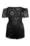 Off Shoulder Scallop Hem Black Lace Playsuit - bejealous-com