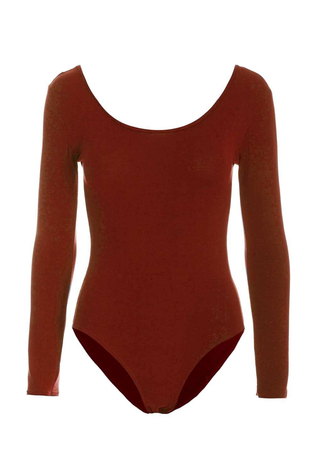 Orange Long Sleeve Scoop Neck Basic Jersey Bodysuit - bejealous-com