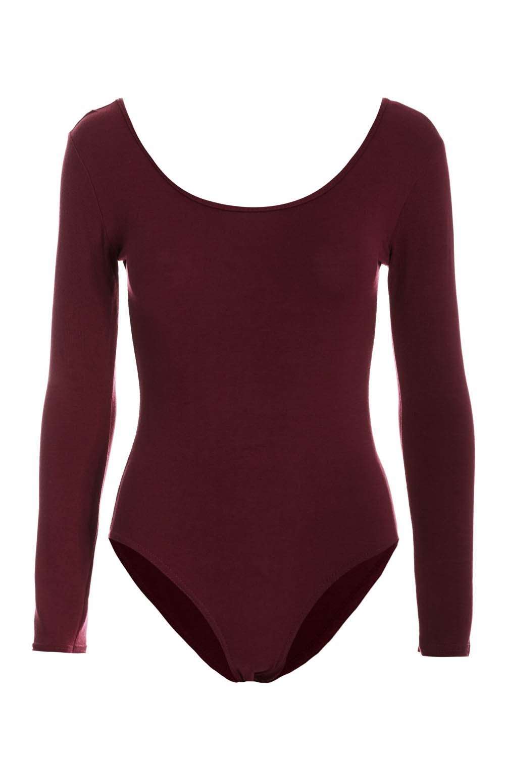 Orange Long Sleeve Scoop Neck Basic Jersey Bodysuit - bejealous-com