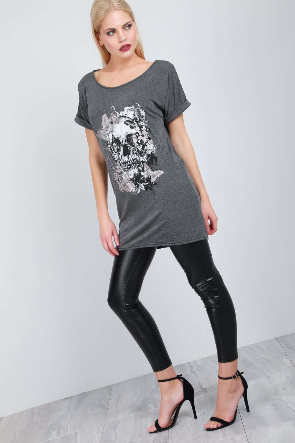 Oversized Floral Skull Print Tshirt Dress - bejealous-com