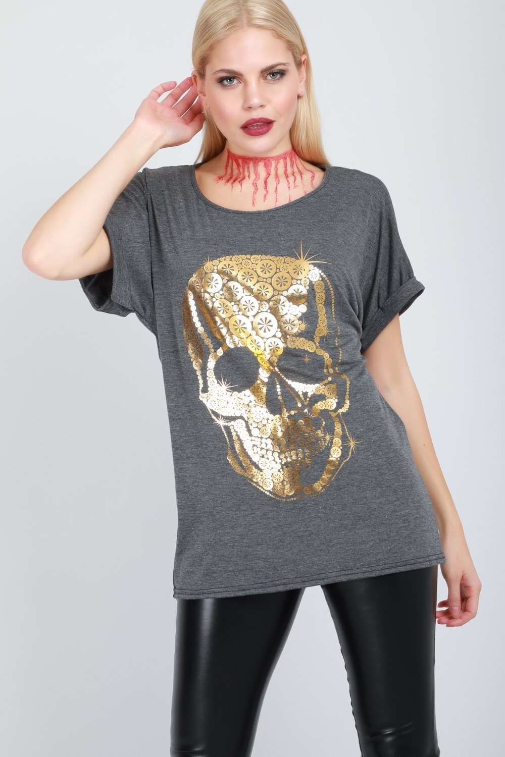 Oversized Graphic Print Skull Tshirt - bejealous-com