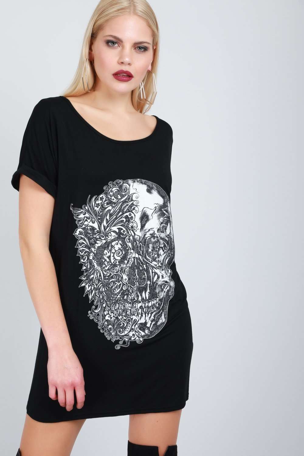 Oversized Skull Print Baggy Tshirt Dress - bejealous-com