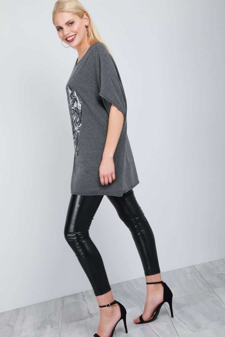 Oversized Skull Print Bat Wing Tshirt - bejealous-com