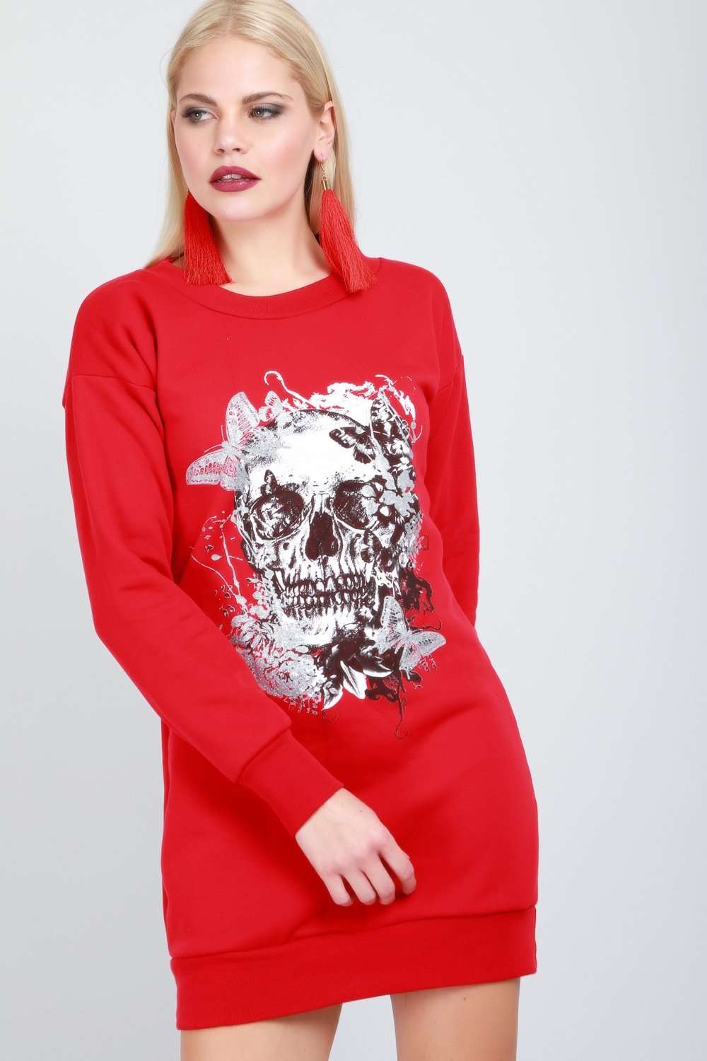 Oversized Skull Print Jumper Dress - bejealous-com