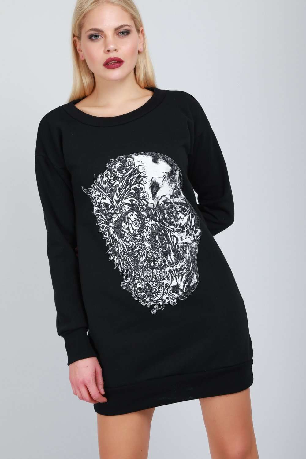 Oversized Skull Print Sweater Dress - bejealous-com