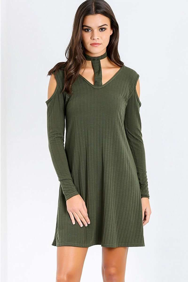 Paige Choker Neck Cold Shoulder Mini Dress - bejealous-com