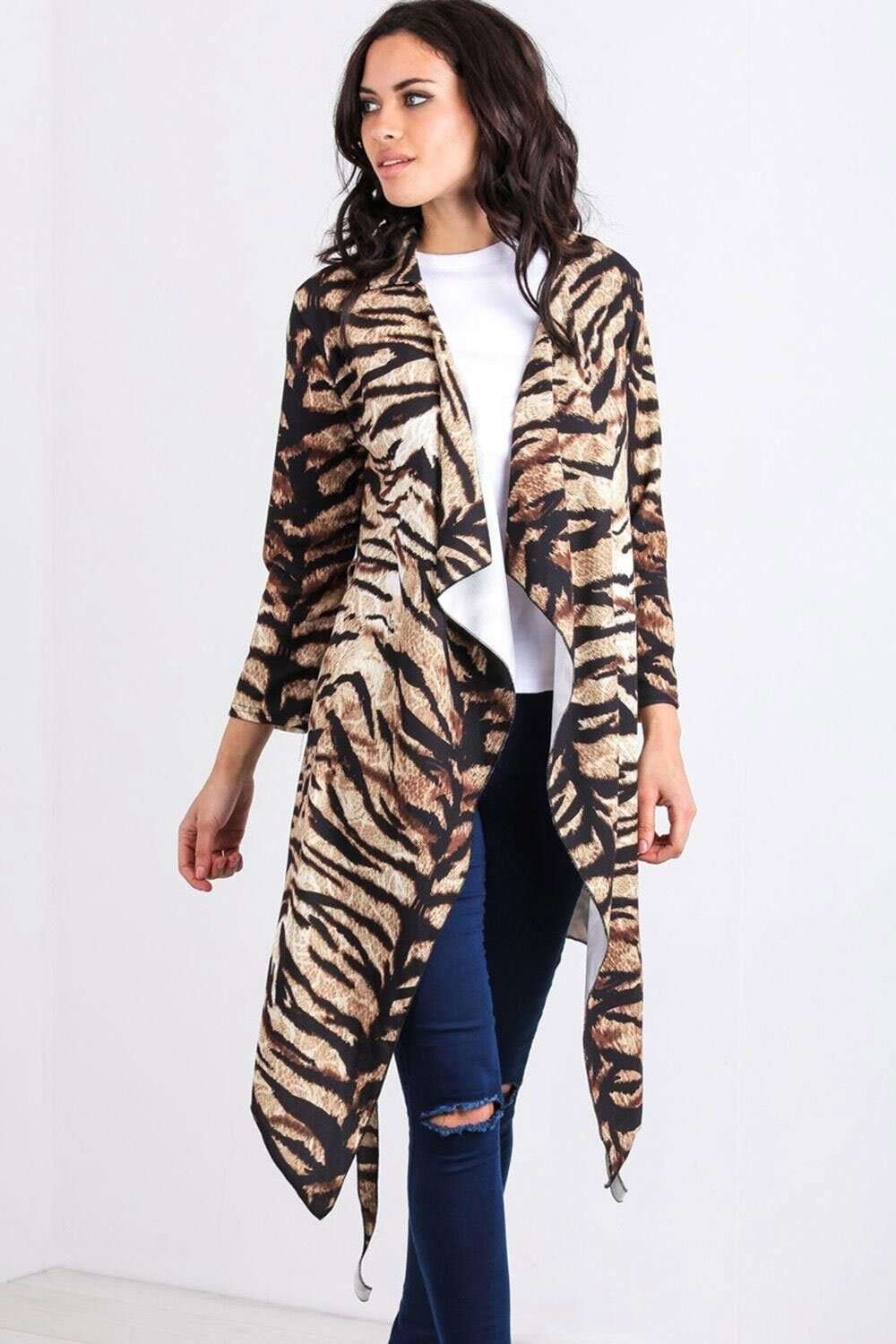Paris Tiger Print Waterfall Midi Jacket - bejealous-com