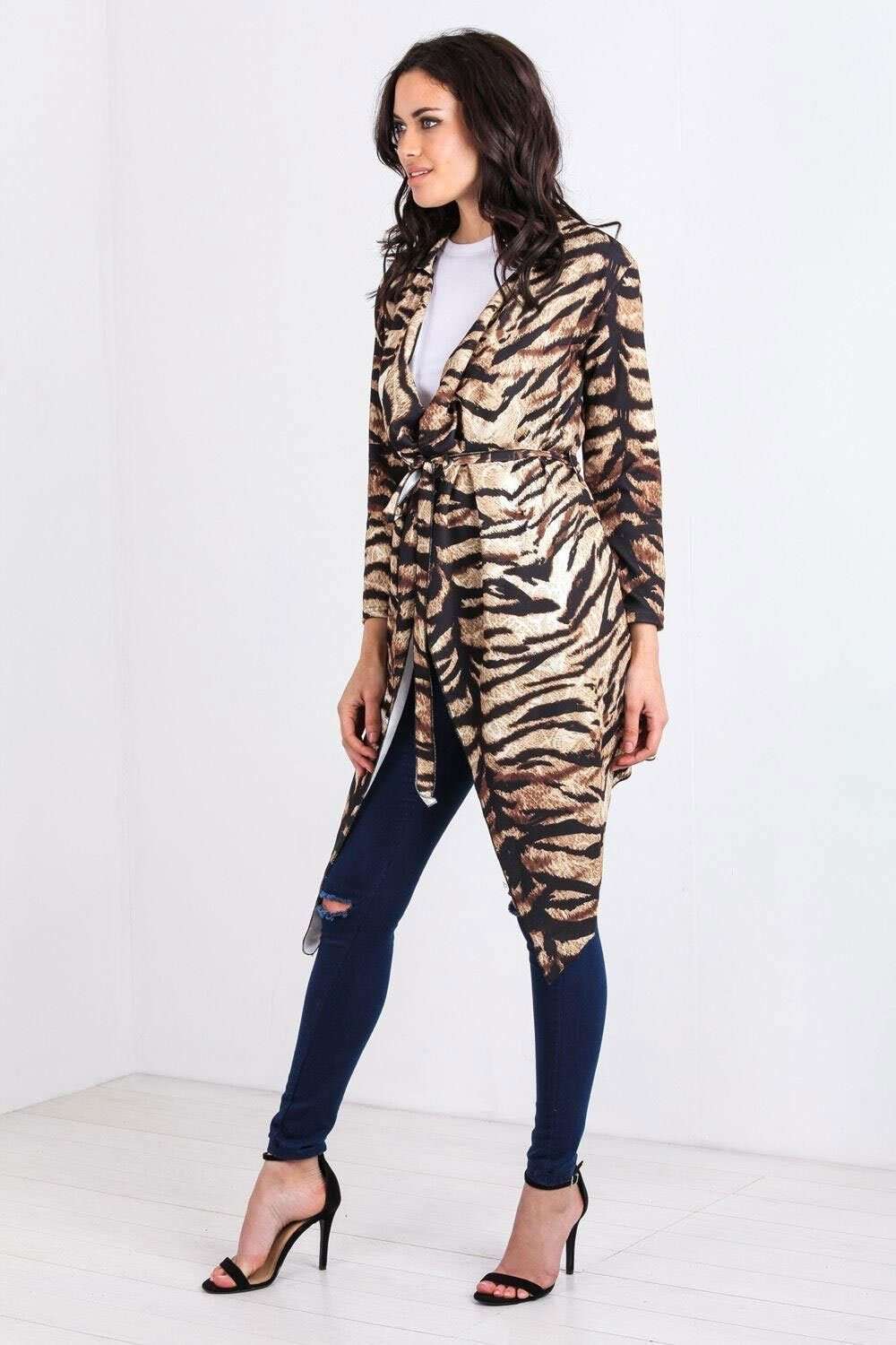 Paris Tiger Print Waterfall Midi Jacket - bejealous-com