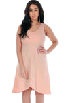 Pink Plus Size VNeck Dipped Hem Midi Swing Dress - bejealous-com