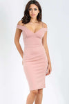 Pink Strappy Bardot Midi Bodycon Dress - bejealous-com