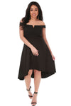 Plus Size Black Off Shoulder Dipped Hem Midi Swing Dress - bejealous-com