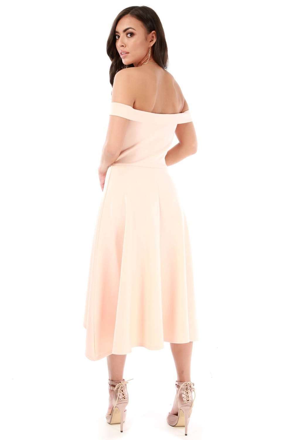 Plus Size Black Off Shoulder Dipped Hem Midi Swing Dress - bejealous-com