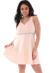 Plus Size Diamante Waist Sleeveless Mini Skater Dress - bejealous-com