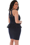 Plus Size Navy Peplum Frill Sequin Lace Mini Dress - bejealous-com