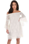 Plus Size Off Shoulder Flare Sleeve Lace Mini Dress - bejealous-com