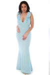 Plus Size Plunge Neck Frilly Fishtail Maxi Dress - bejealous-com