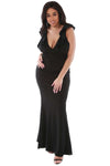 Plus Size Plunge Neck Frilly Fishtail Maxi Dress - bejealous-com