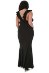 Plus Size Plunge Neck Frilly Fishtail Maxi Dress - bejealous-com